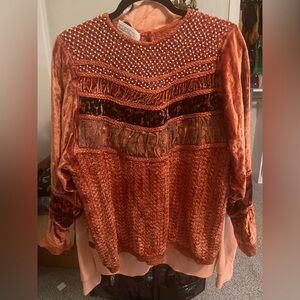 Elegant Velvet Patchwork Blouse pit to pit 24 Length 28